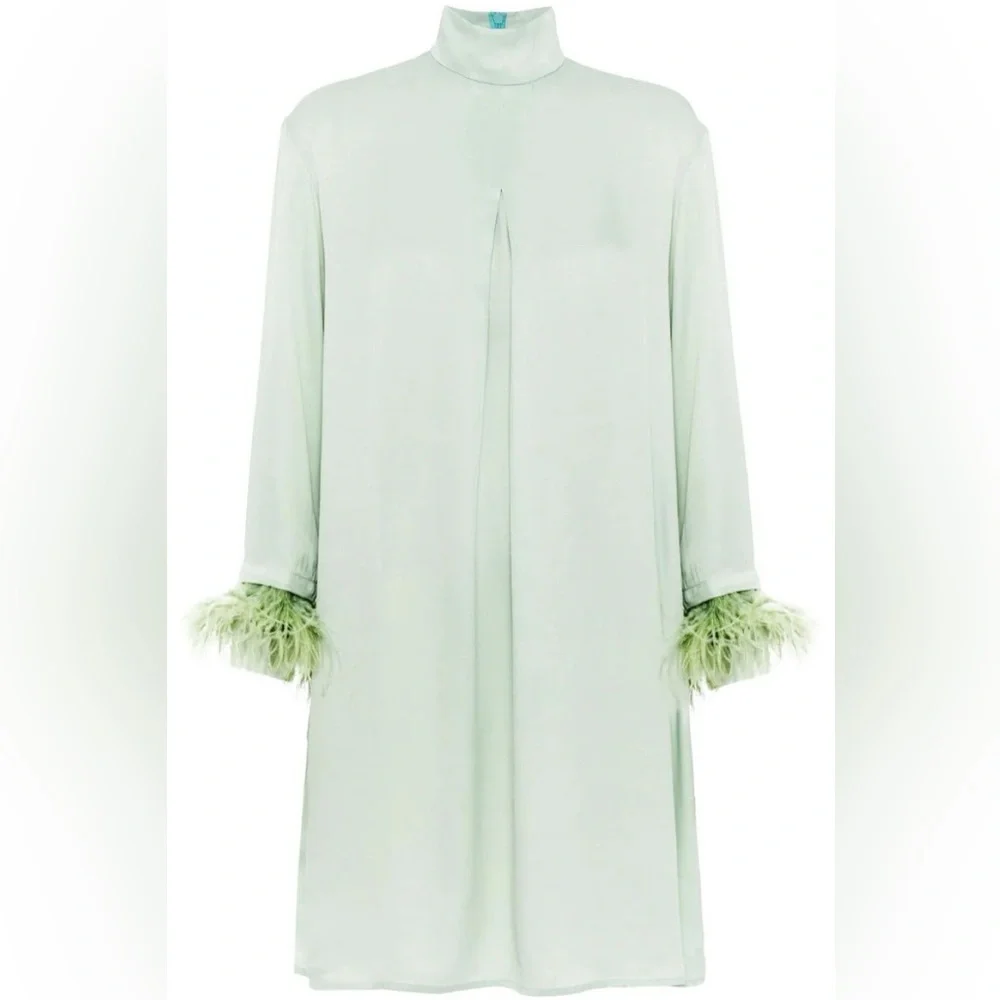 Sleeper Mint Green Party Shirt Dress Detachable Ostrich Feathers size Small NWT